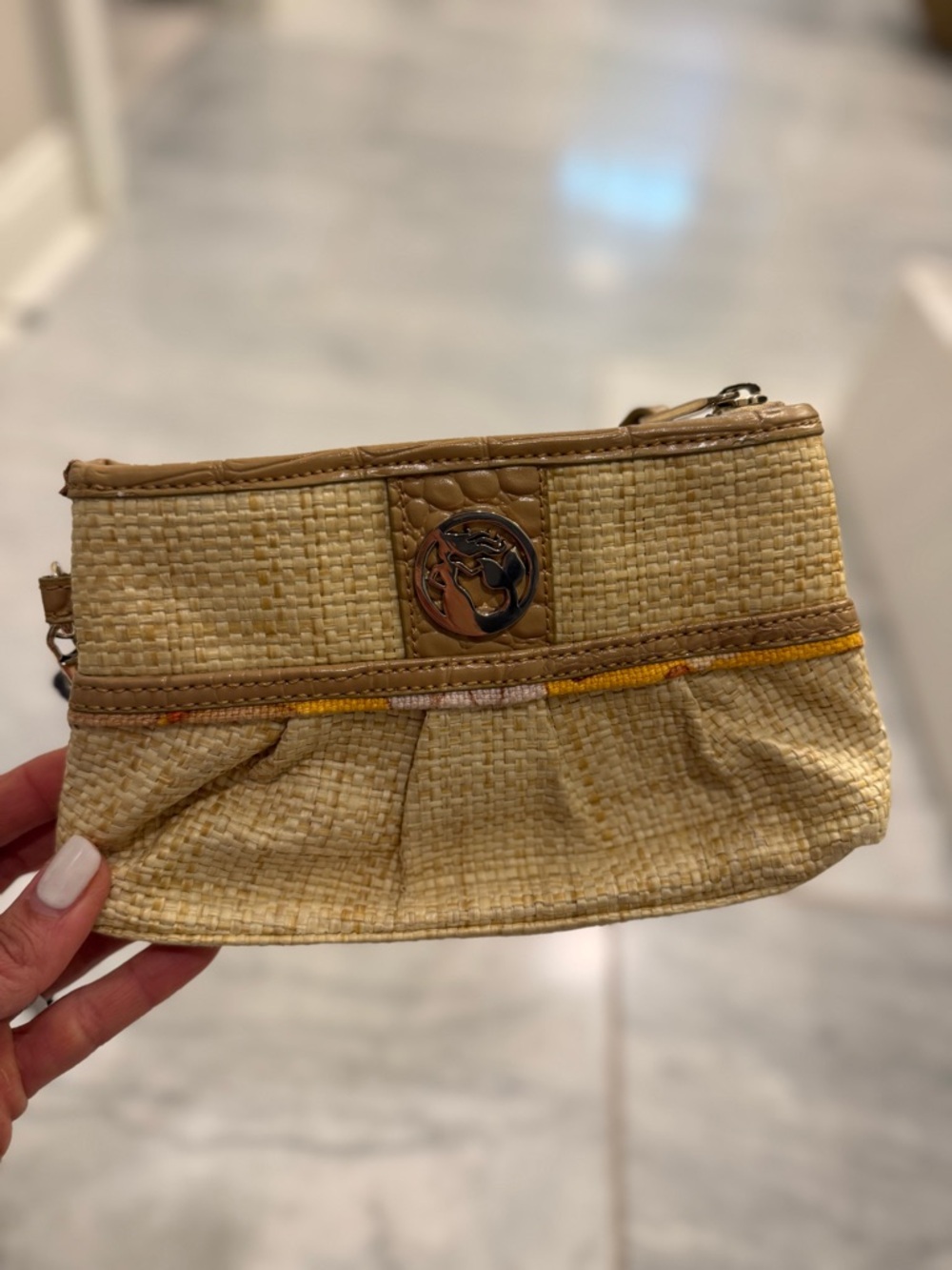 Spartina 449 Woven Straw Clutch in Natural Tan with Gold Accent